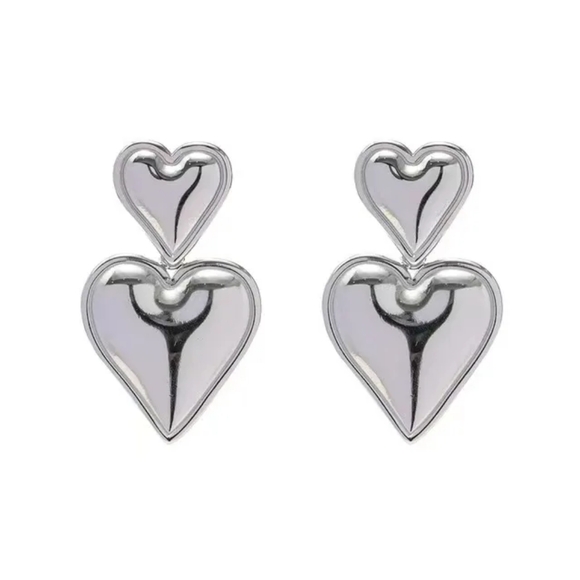 Modern heart earrings, Stainless Steel, Silver - Picture 1 of 7